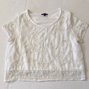 Women's Y2K Fairy Beaded Top S White Short Sleeve Blouse Feminine Romantic Retro